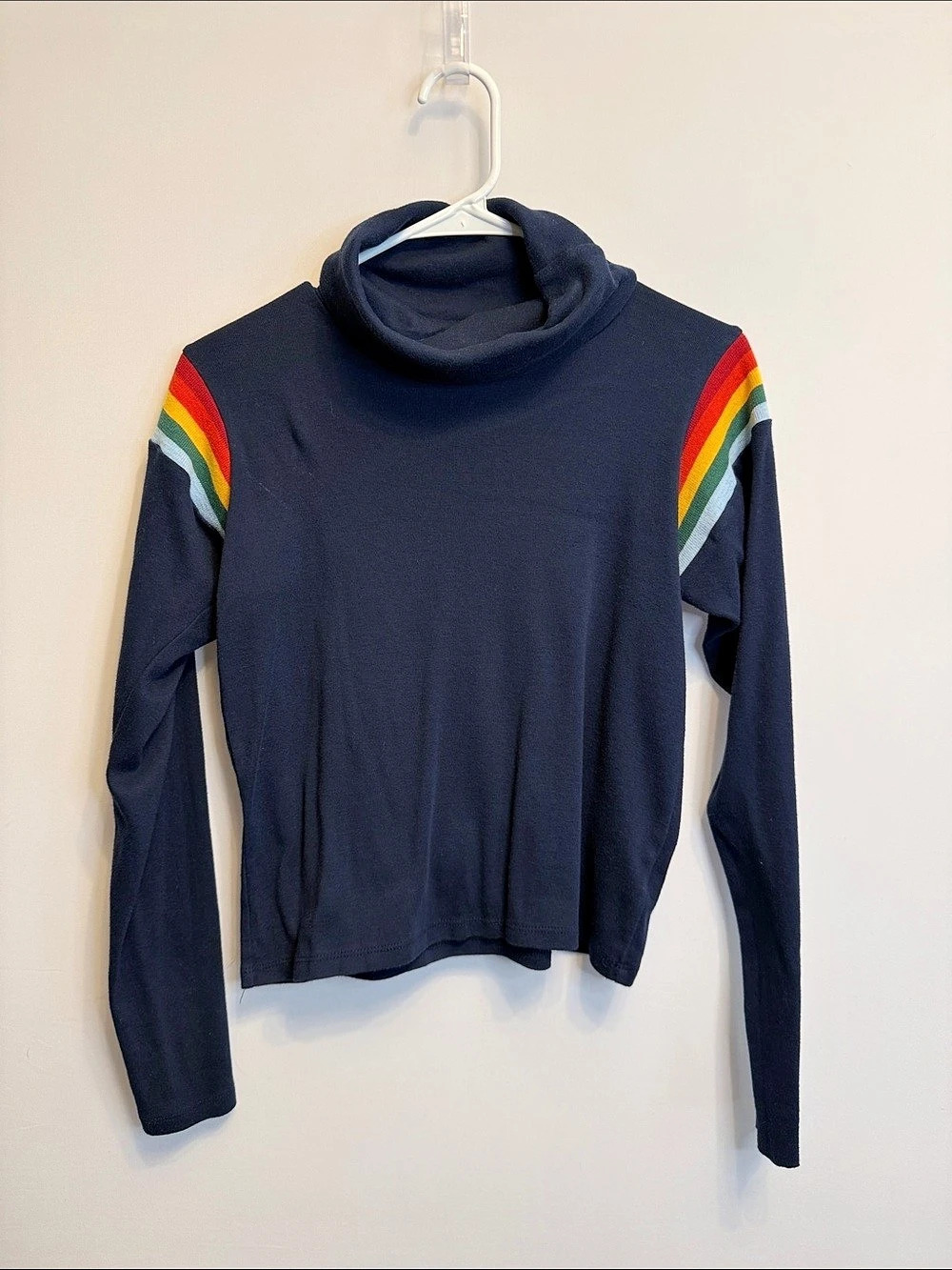 Camp Collection Rainbow Stripe Navy Turtleneck Long Sleeve Top Size S